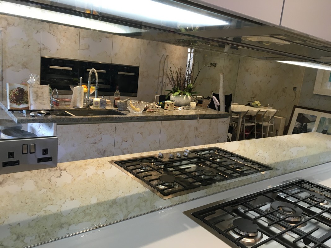 Mirror glass splashback in Leyton luxury kitchen